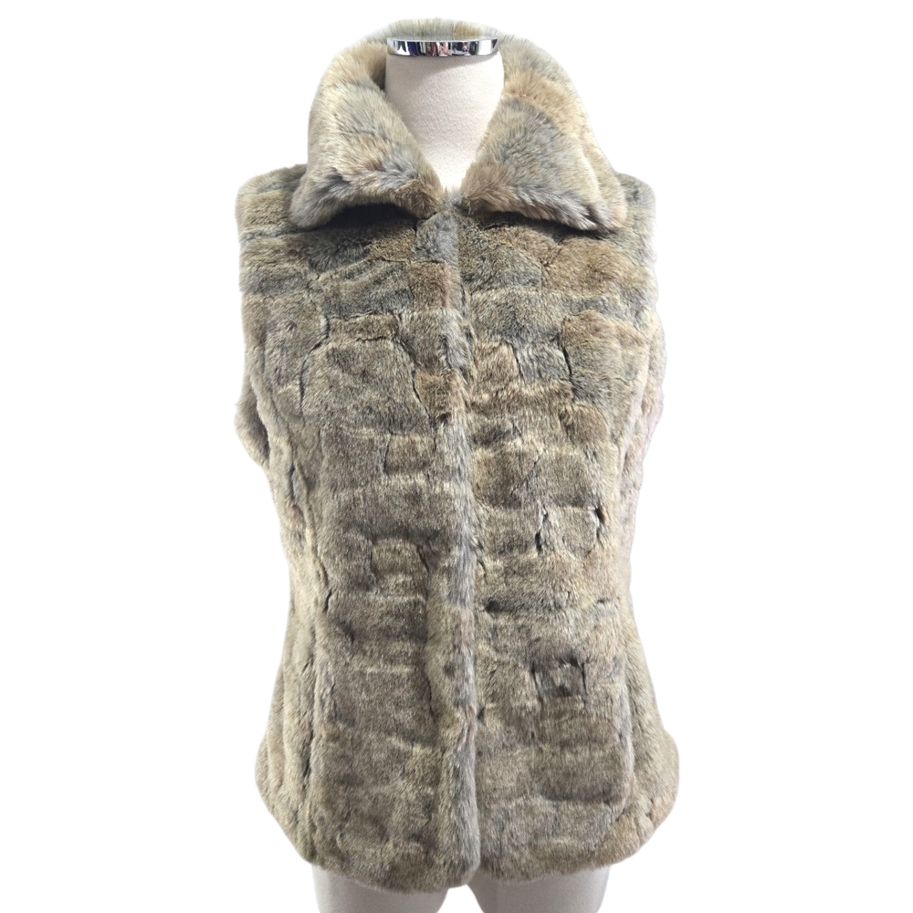 Nine West Faux Fur Vest Lynx Print Medium Luxe Mob Wife Chic Boho Layer Lined